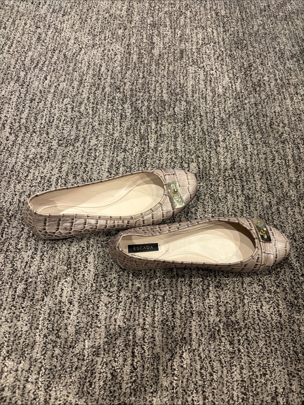 Escada Women’s Taupe Croc-Embossed Ballet Flats vintage